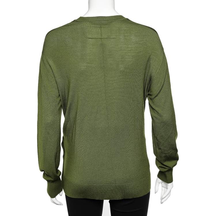 Pre Owned Givenchy Green Wool Side Button Detail Sweater M