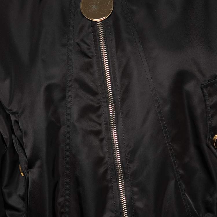 Pre Owned Givenchy Black Synthetic & Rib Knit Trimmed Zip Front Bomber Jacket S