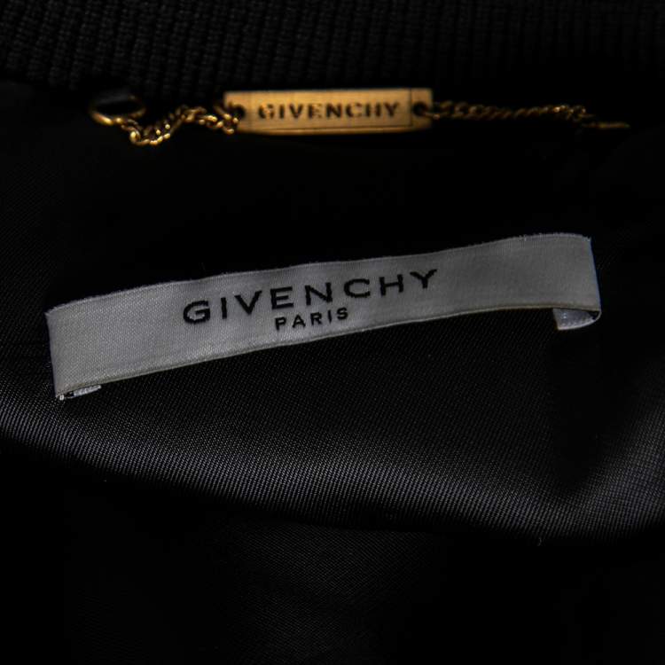 Pre Owned Givenchy Black Synthetic & Rib Knit Trimmed Zip Front Bomber Jacket S