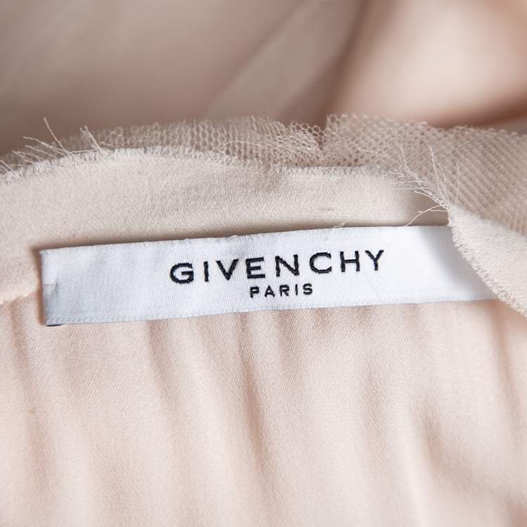 Pre Owned Givenchy Pink Silk and Mesh Ruffle Front Tulle Maxi Dress M
