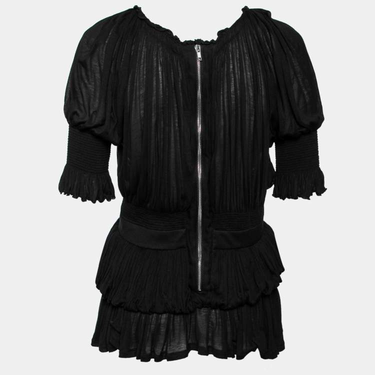 Pre Owned Givenchy Black Stretch Knit Ruched Draped Top M