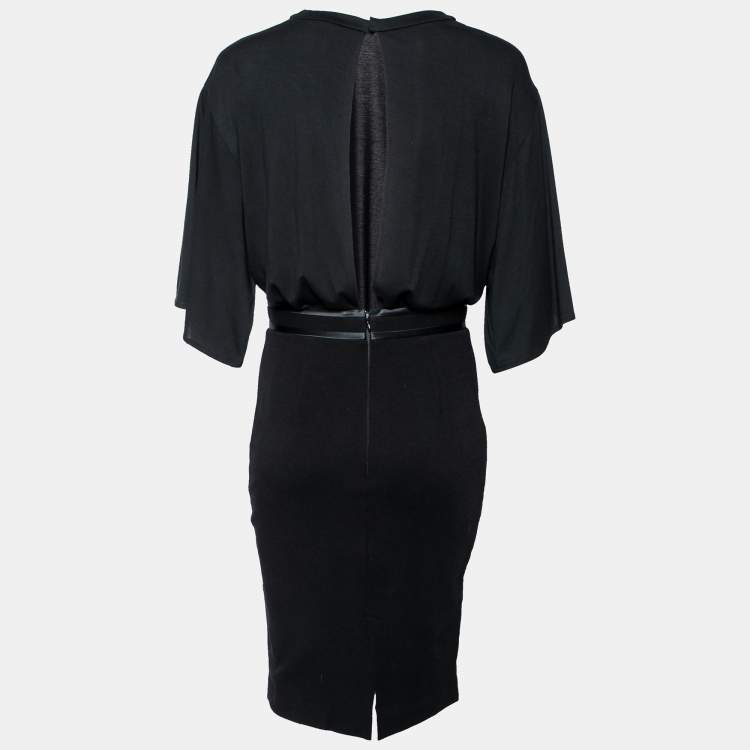 Pre Owned Givenchy Black Stretch Knit & Satin Trim Detailed Dress M
