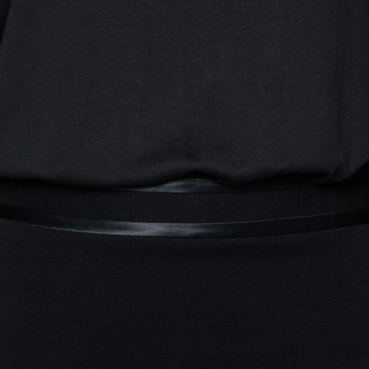 Pre Owned Givenchy Black Stretch Knit & Satin Trim Detailed Dress M