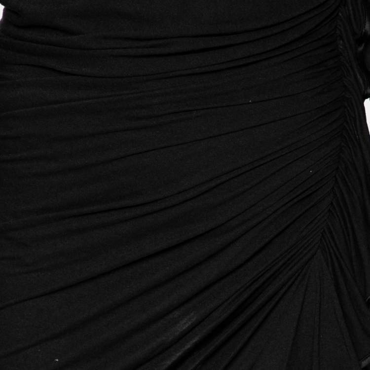 Pre Owned Givenchy Black Knit Side Pleated and Ruffle Detail Top M