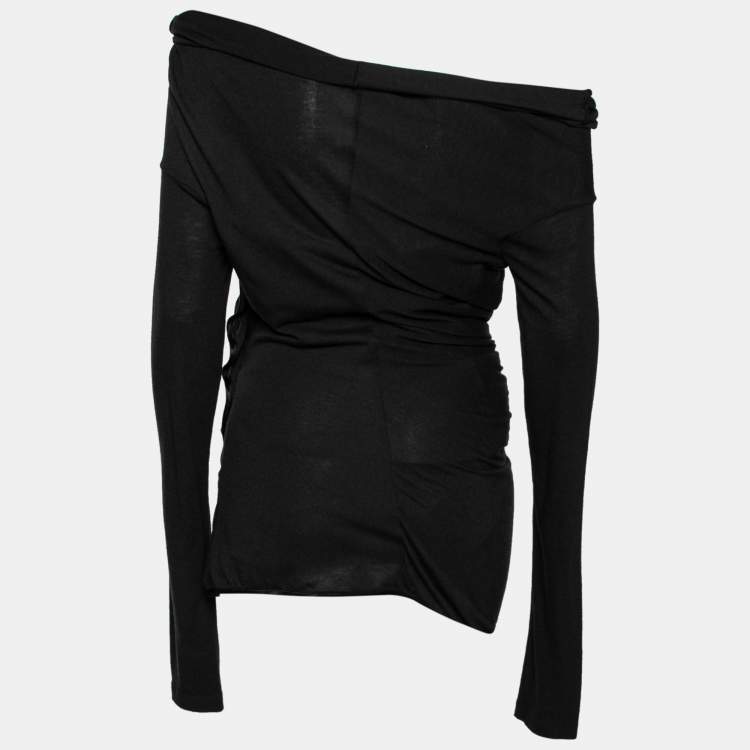 Pre Owned Givenchy Black Knit Side Pleated and Ruffle Detail Top M