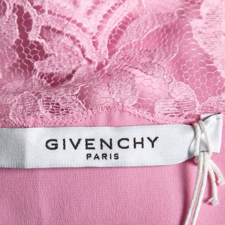 Pre Owned Givenchy Pink Satin Slip Cami Lace Trimmed Top M