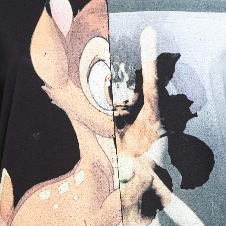 Pre Owned Givenchy Black Bambi Printed Cotton Short Sleeve T-Shirt M