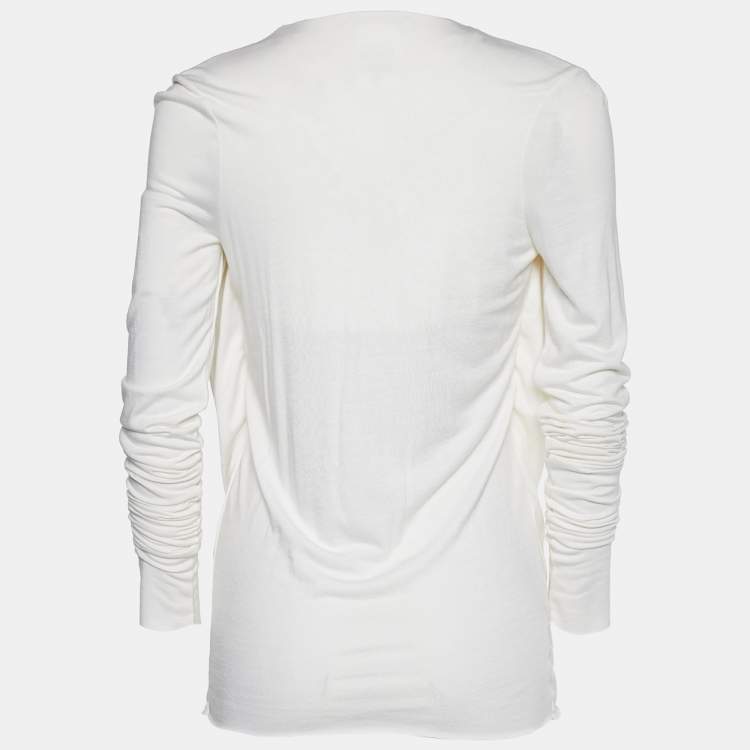 Pre Owned Givenchy Off-White Stretch Knit Beaded Chain Detail Draped Blouse M