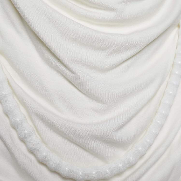 Pre Owned Givenchy Off-White Stretch Knit Beaded Chain Detail Draped Blouse M