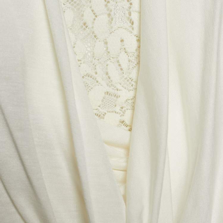 Pre Owned Givenchy Off-White Knit Lace Inlay Cowl Neck Lace Blouse L