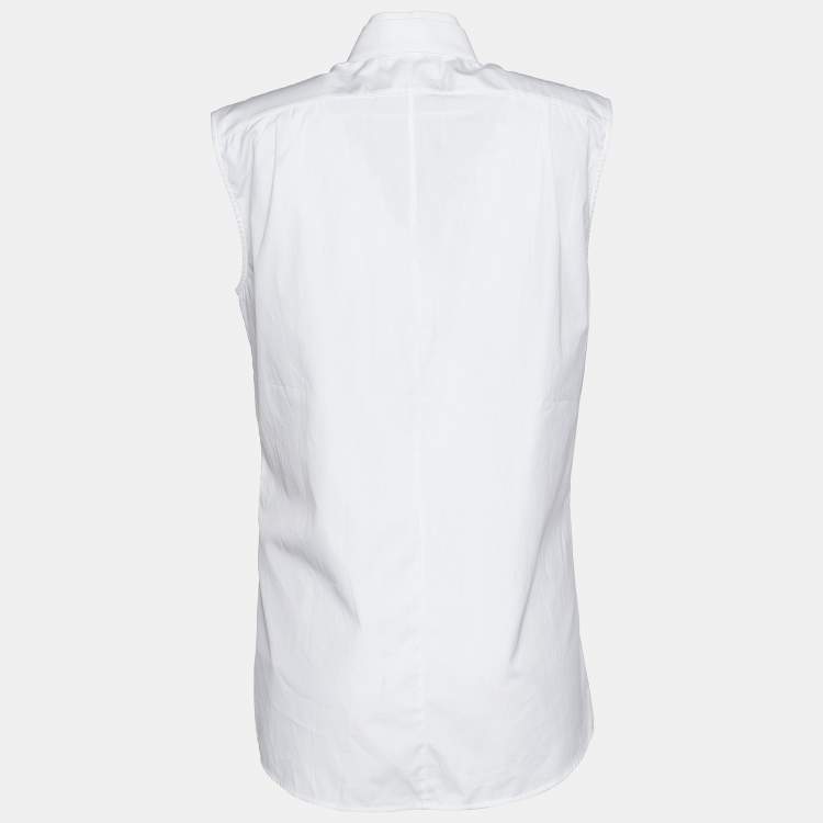 Pre Owned Givenchy White Cotton Organza Ruffle Trim Detailed Sleeveless Shirt M