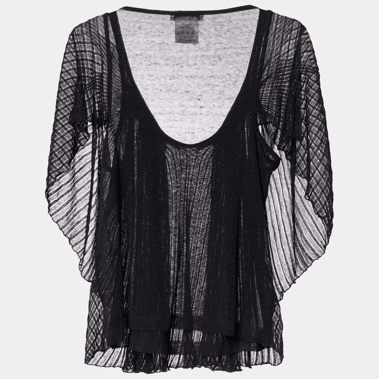 Pre Owned Givenchy Black Linen Knit Plisse Top M