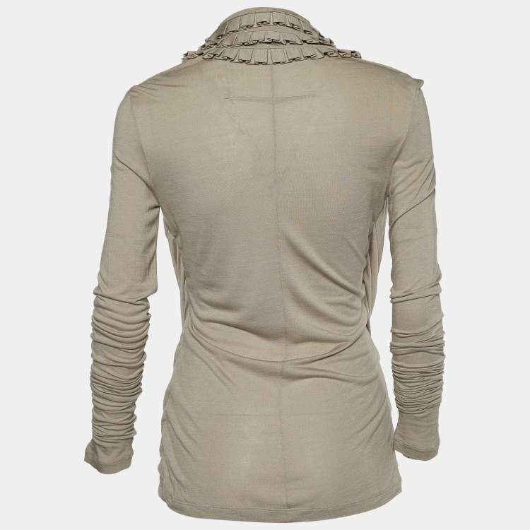 Pre Owned Givenchy Beige Silk Knit Ruffle Detail Top M