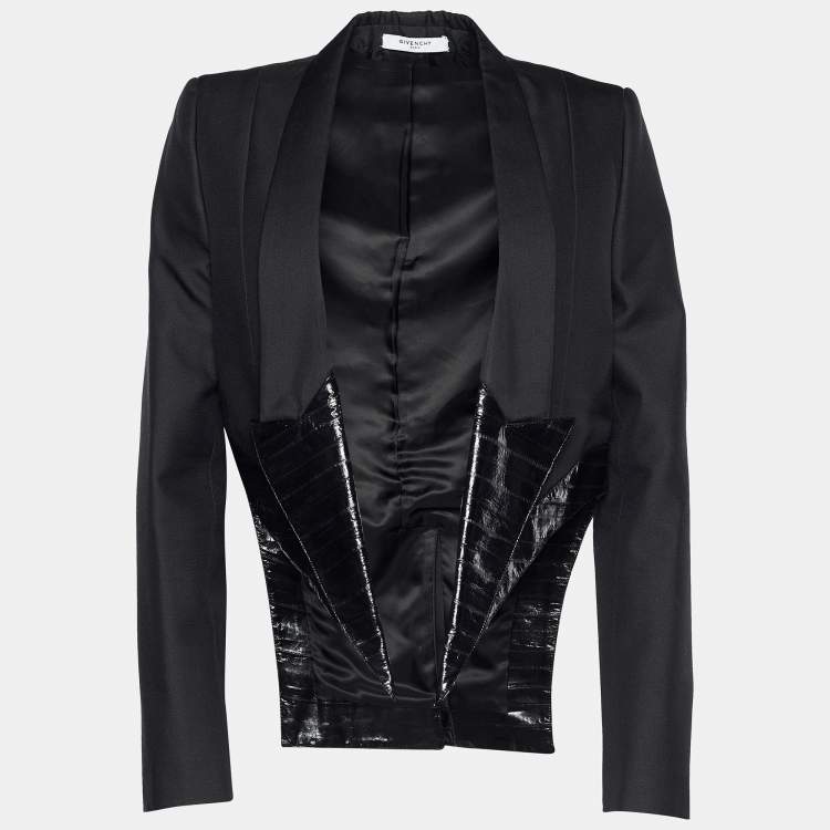 Pre Owned Givenchy Black Wool Blend Eel Leather Trim Tail Coat Blazer M