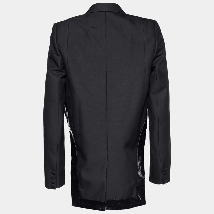 Pre Owned Givenchy Black Wool Blend Eel Leather Trim Tail Coat Blazer M