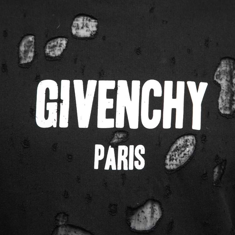 Pre Owned Givenchy Black Distressed Cotton Logo Printed Sweatshirt XS