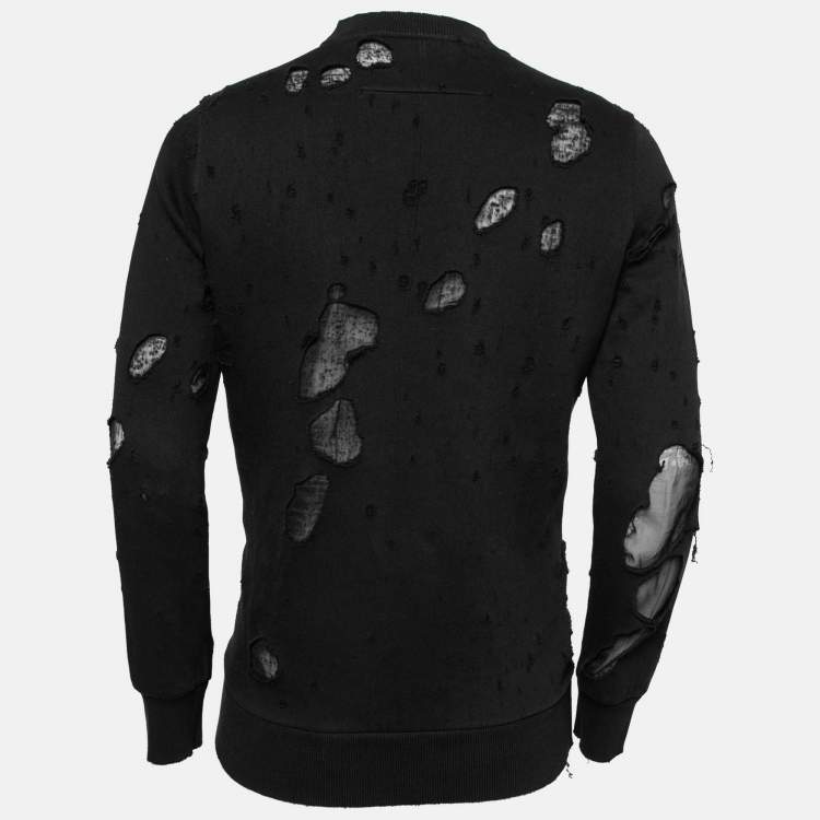 Pre Owned Givenchy Black Distressed Cotton Logo Printed Sweatshirt XS
