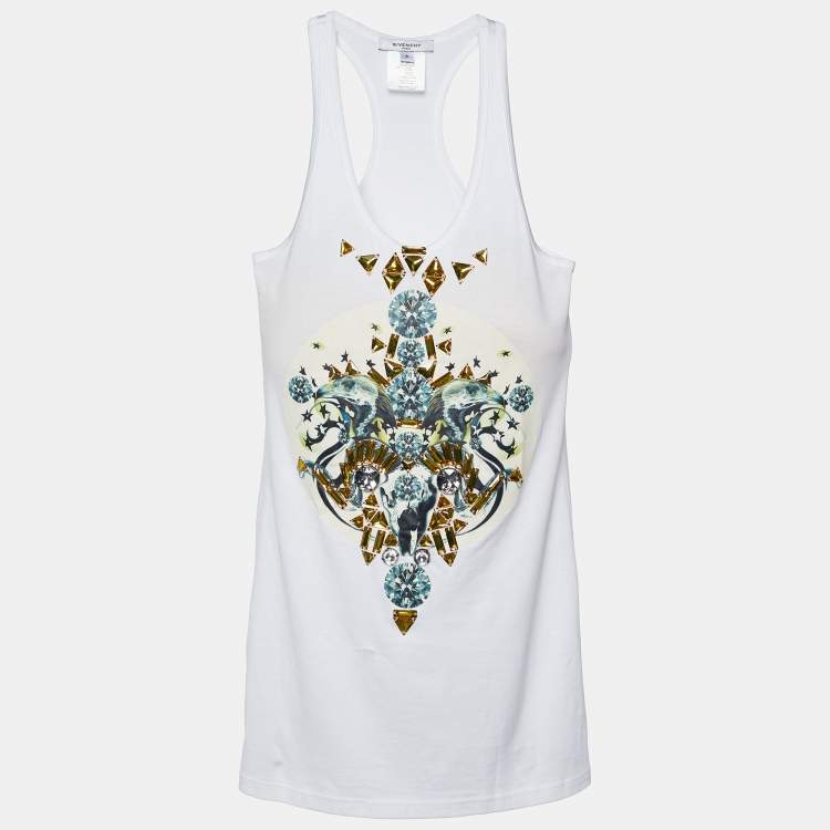 Pre Owned Givenchy White Cotton Embellished Tank Top S