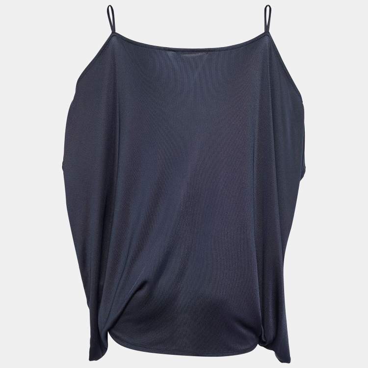 Pre Owned Givenchy Blue Jersey Cold Shoulder Top S