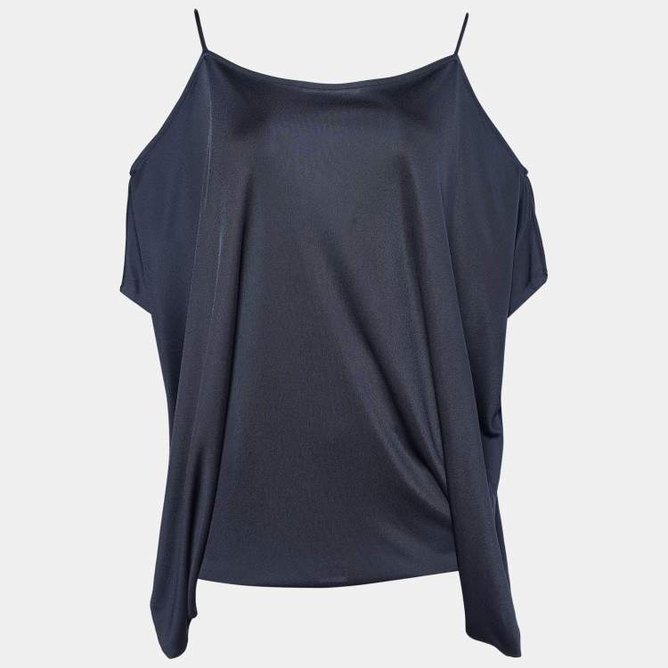 Pre Owned Givenchy Blue Jersey Cold Shoulder Top S