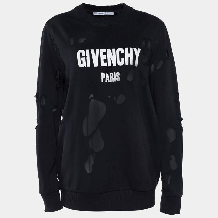 Givenchy Black Cotton Knit Distressed Sweatshirt XS Givenchy | TLC