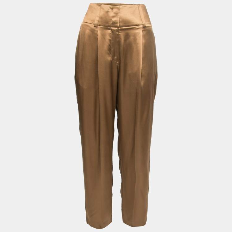Pre Owned Givenchy Brown Silk Satin Pleated Trousers M