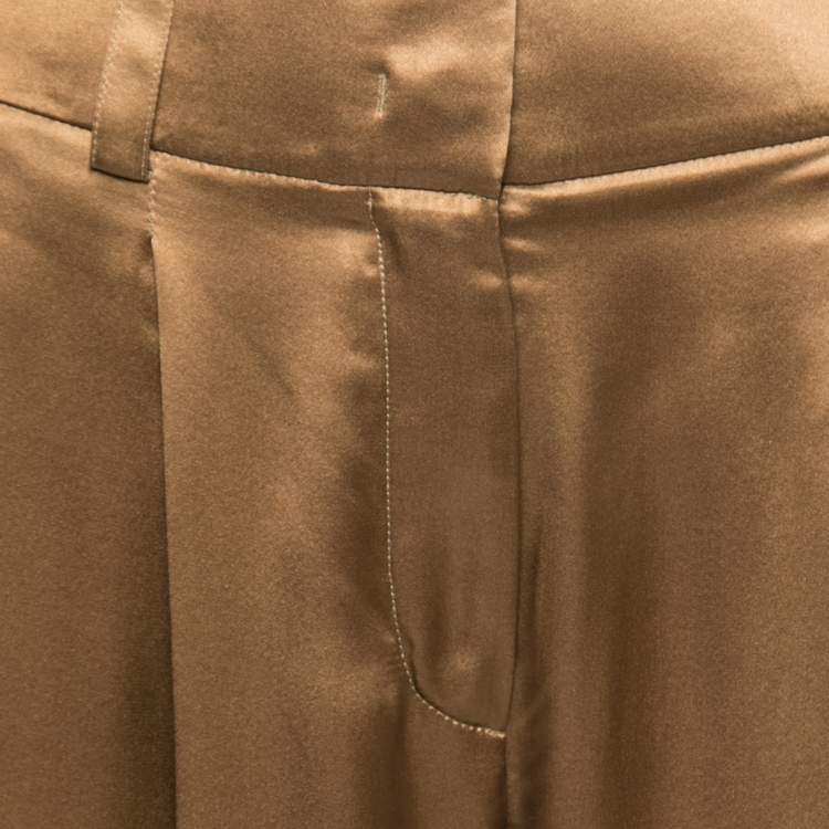 Pre Owned Givenchy Brown Silk Satin Pleated Trousers M