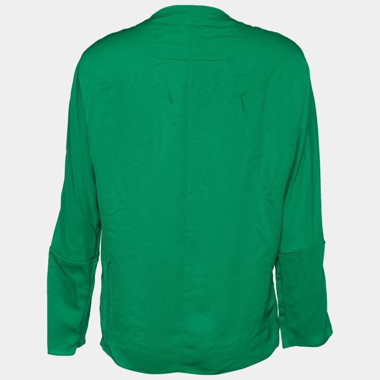 Pre Owned Givenchy Green Synthetic Draped Long Sleeve Blouse M