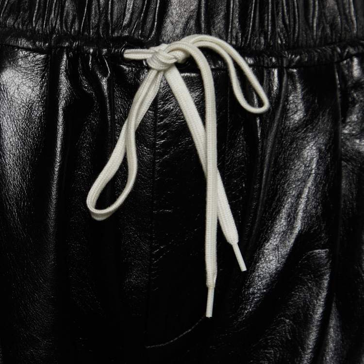 Pre Owned Givenchy Black Leather Drawstring Waist Cropped Trousers M
