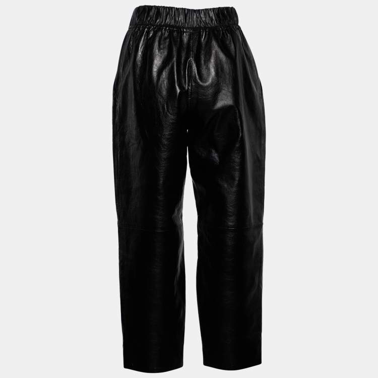 Pre Owned Givenchy Black Leather Drawstring Waist Cropped Trousers M
