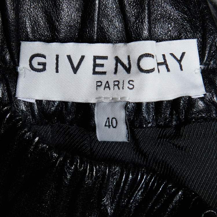 Pre Owned Givenchy Black Leather Drawstring Waist Cropped Trousers M