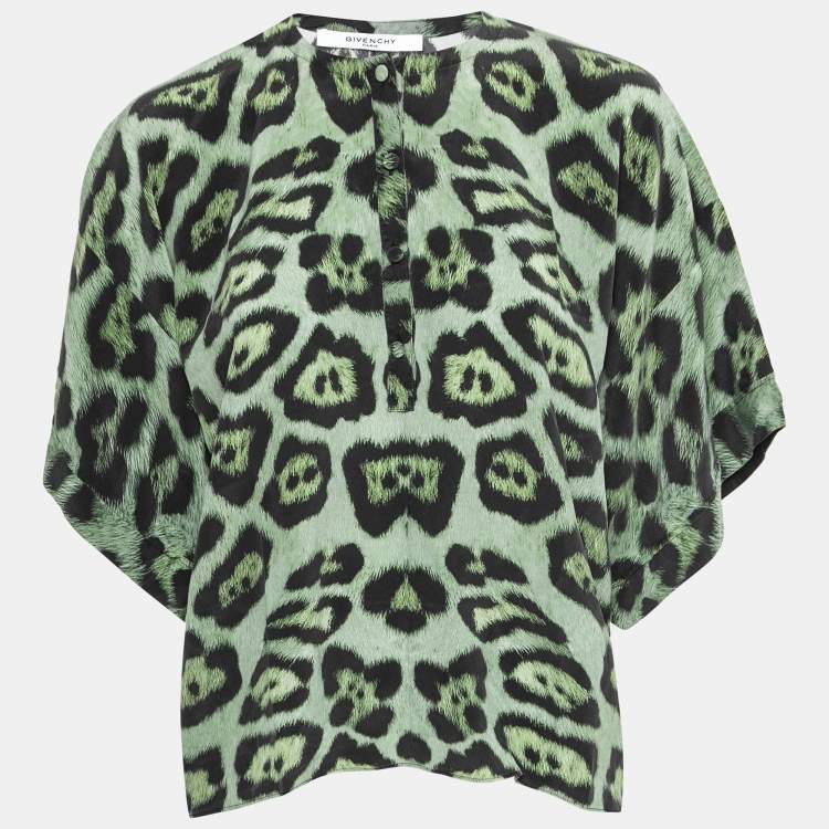 Pre Owned Givenchy Green Jaguar Print Silk Oversized Blouse S 