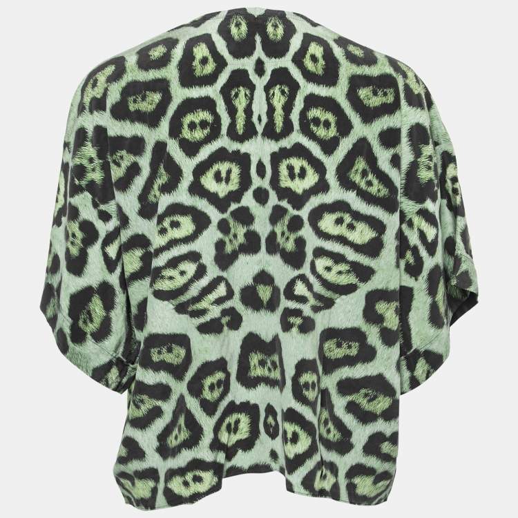 Pre Owned Givenchy Green Jaguar Print Silk Oversized Blouse S 