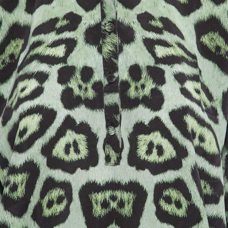 Pre Owned Givenchy Green Jaguar Print Silk Oversized Blouse S 