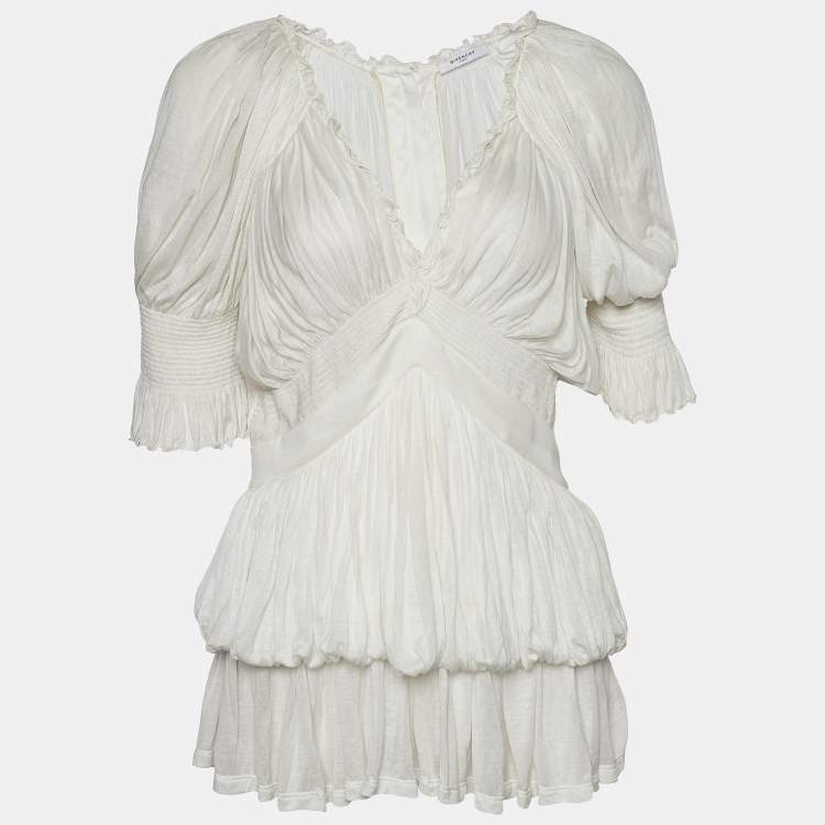 Pre Owned Givenchy White Modal Knit Smock Detail Top S