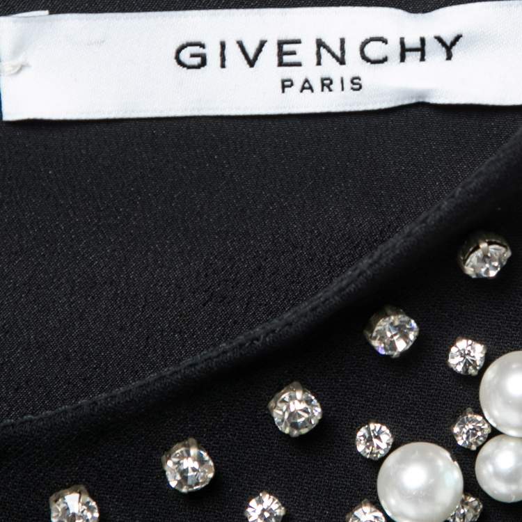 Pre Owned Givenchy Black Crepe Neck-Embellished Sheath Dress M
