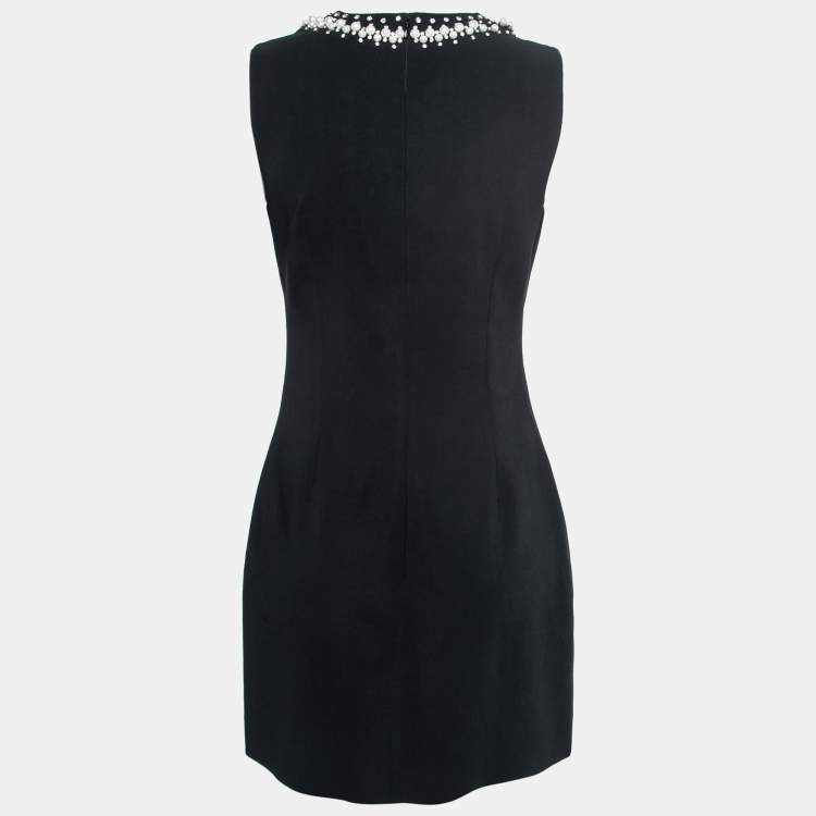 Pre Owned Givenchy Black Crepe Neck-Embellished Sheath Dress M