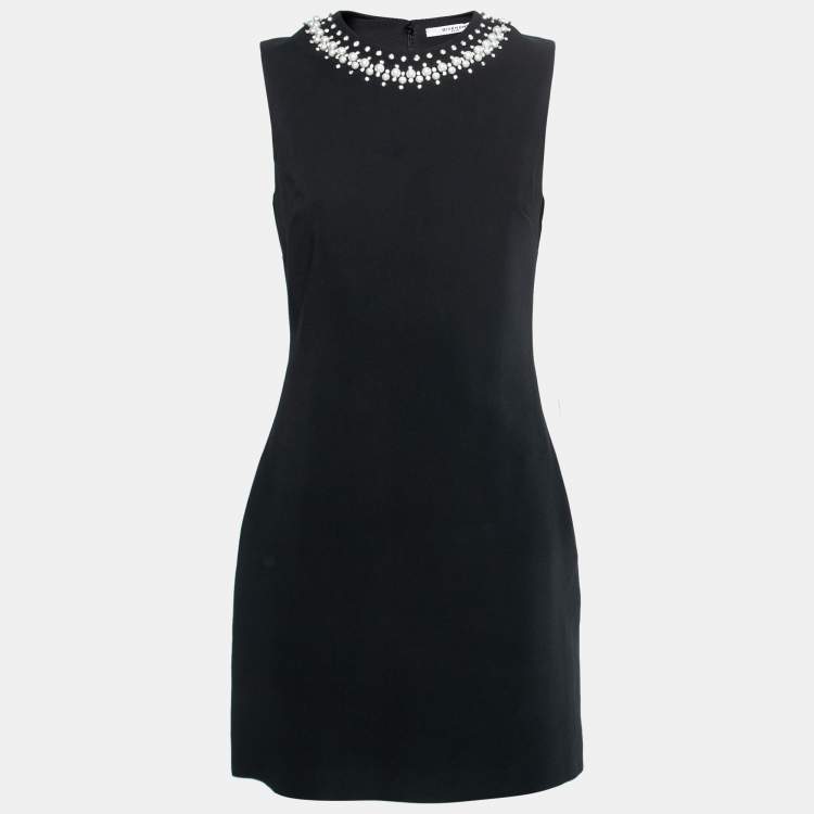 Pre Owned Givenchy Black Crepe Neck-Embellished Sheath Dress M