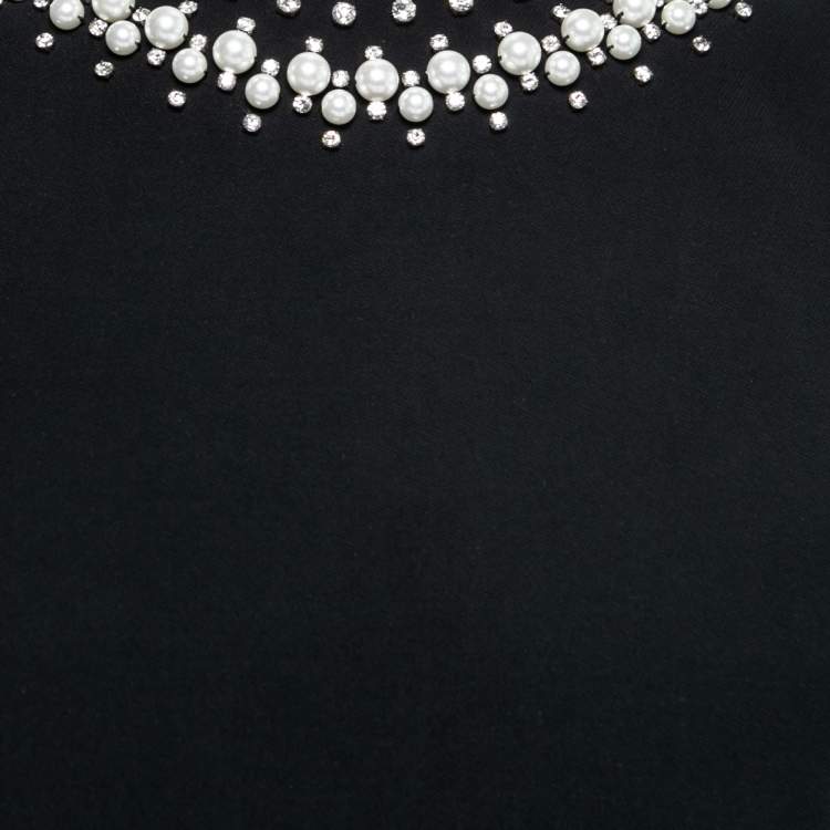 Pre Owned Givenchy Black Crepe Neck-Embellished Sheath Dress M