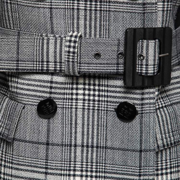 Pre Owned Givenchy Black Plaid Patterned Wool Belted Coat M  