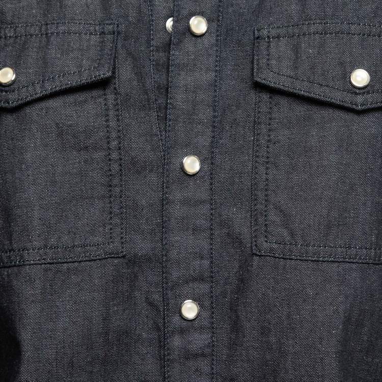 Pre Owned Givenchy Blue Denim Logo Printed Button Front Shirt L