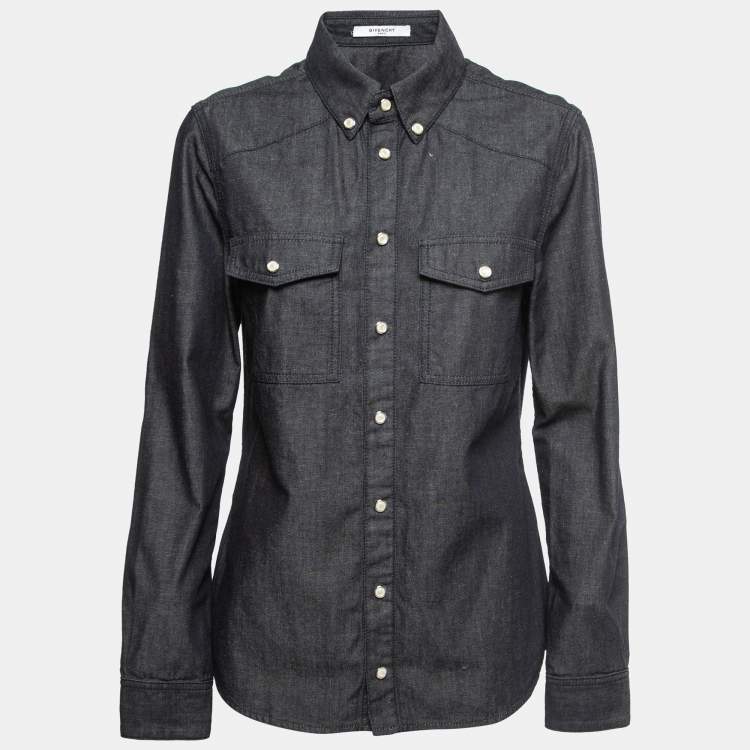 Pre Owned Givenchy Blue Denim Logo Printed Button Front Shirt L