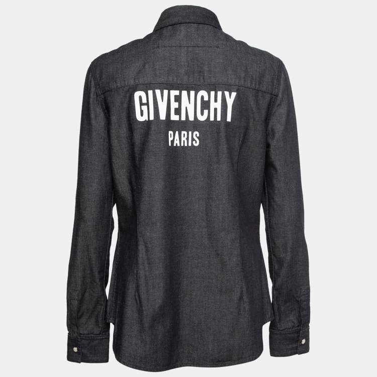 Pre Owned Givenchy Blue Denim Logo Printed Button Front Shirt L