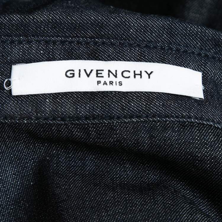 Pre Owned Givenchy Blue Denim Logo Printed Button Front Shirt L