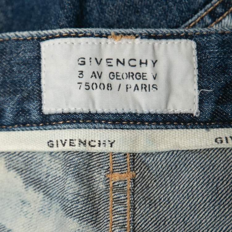 Pre Owned Givenchy Blue Two-Tone Distressed Denim Jeans L Waist 32"
