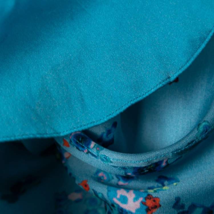Pre Owned Givenchy Blue Floral Printed Chiffon Silk Tie Neck Maxi Dress S