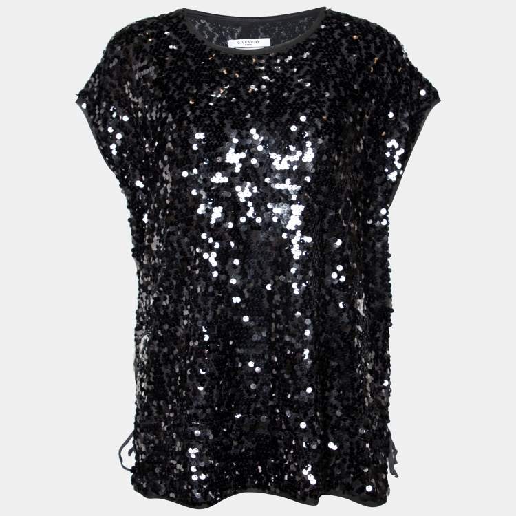 Pre Owned Givenchy Black Sequin Embellished Chiffon Top S