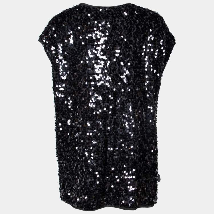 Pre Owned Givenchy Black Sequin Embellished Chiffon Top S