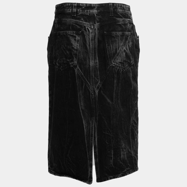 Pre Owned Givenchy White/Black Denim Contrast Knee Length Skirt M