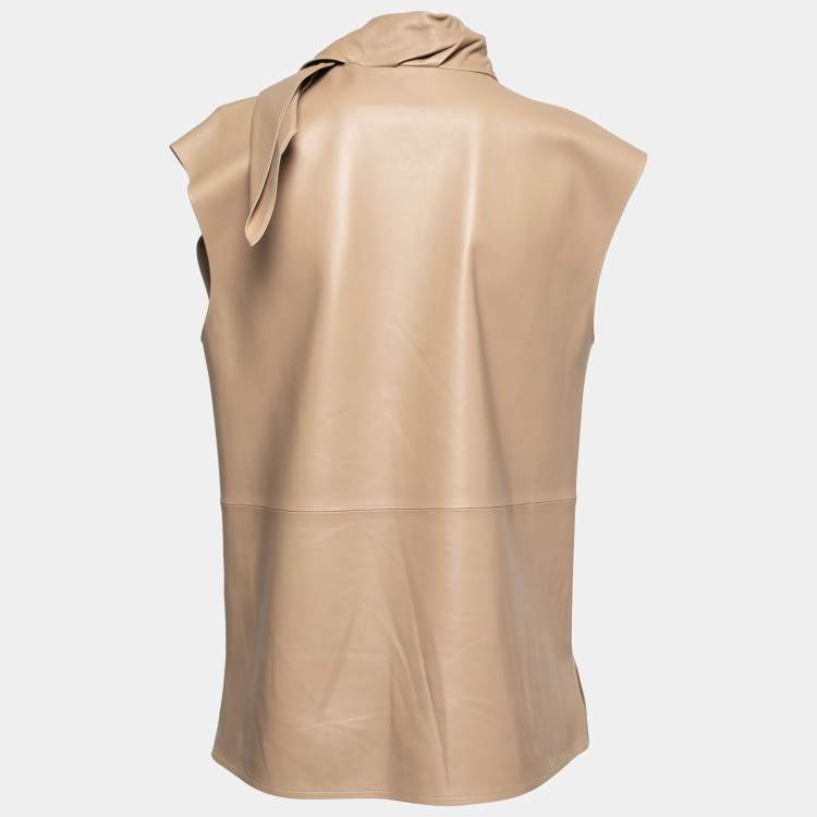 Pre Owned Givenchy Beige Lambskin Sleeveless Tie Neck Top M